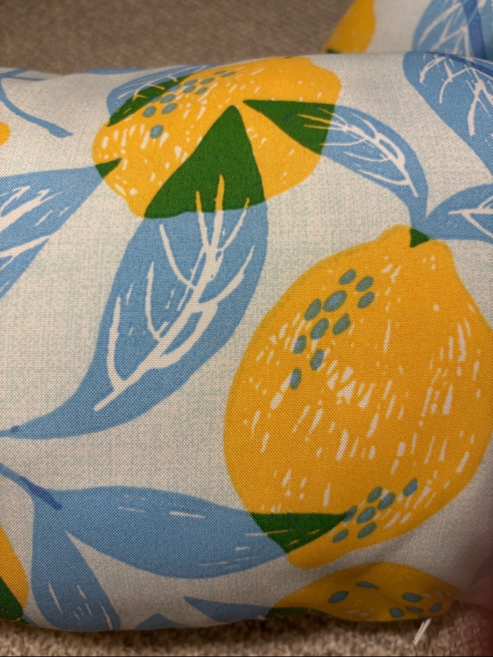 Set of 3 Accent Patio Pillows in Lemon Print Yellow and Light Blue - Picture 7 of 7